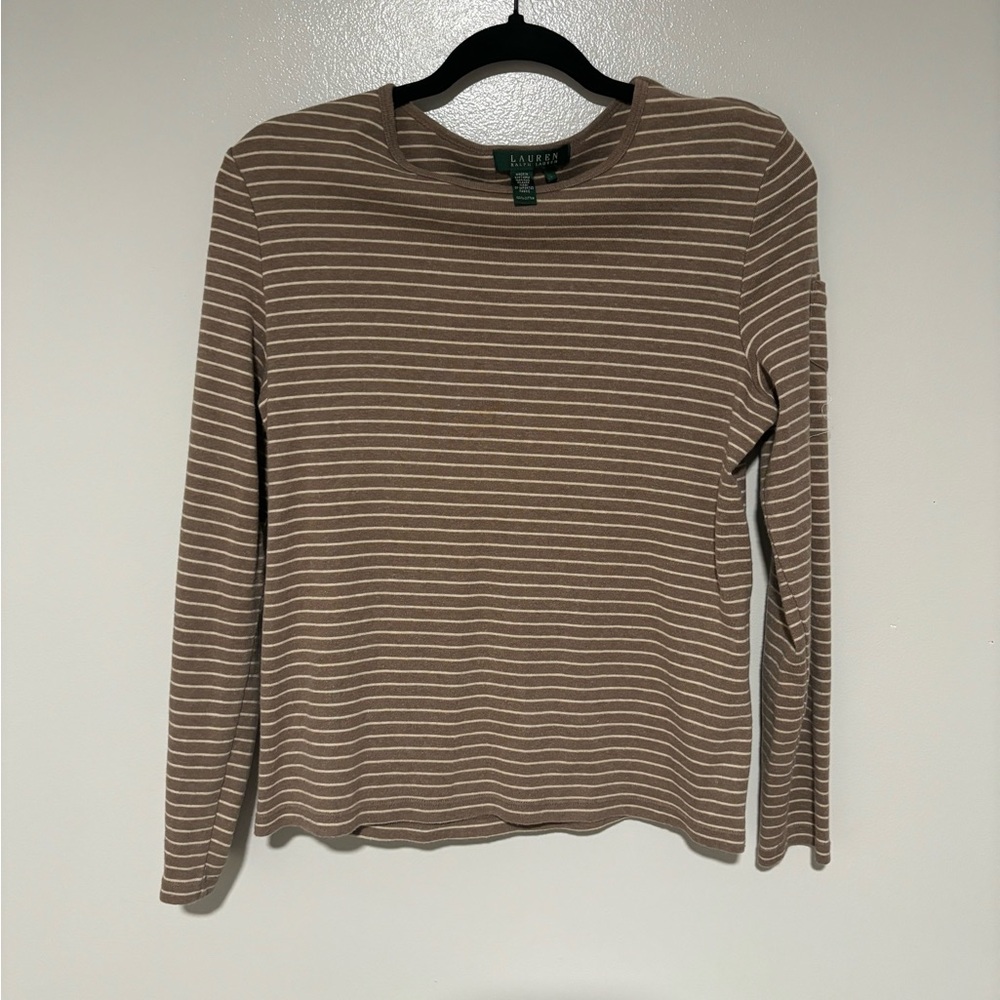 Ralph Lauren Tan Long Sleeve Fitted Ribbed Tee